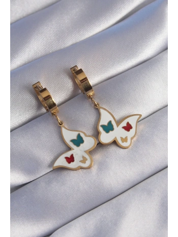 316L Çelik Gold Renk Renkli Mineli Kelebek Küpe