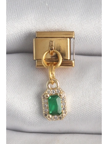 316L Çelik Gold Renk Sallantı Kare Yeşil Zirkon Taşlı Nomination Charm