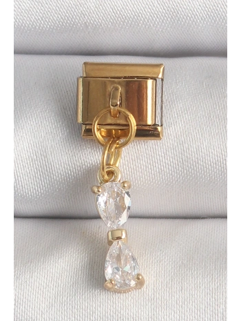 316L Çelik Gold Renk Sallantı Zirkon Taşlı Kurdele Model Nomination Charm