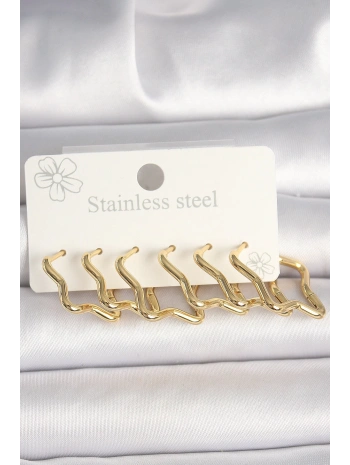 316L Çelik Gold Renk Yıldız Model Kadın Küpe Seti