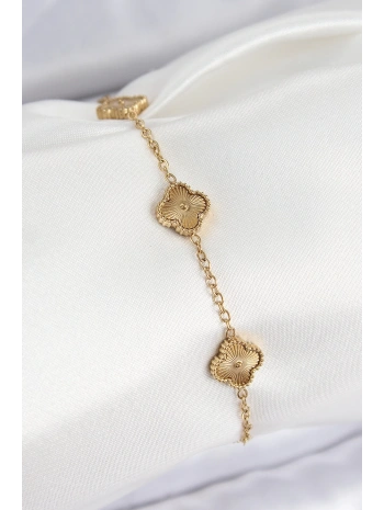 316L Çelik Gold Renk Yonca Kadın Bileklik