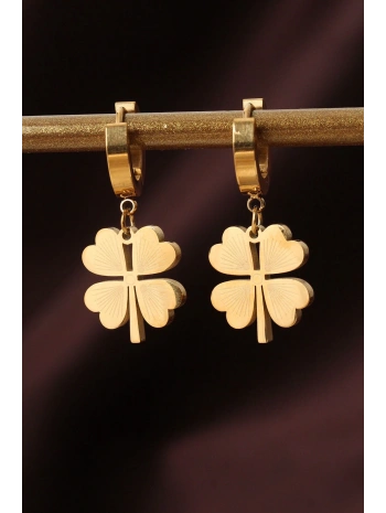 316L Çelik Gold Renk Yonca Küpe