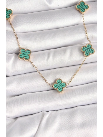 316L Çelik Gold Renk Zincir Yeşil Yonca Model Kadın Kolye