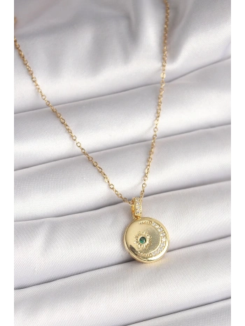 316L Çelik Gold Renk Zincir Zirkon Taş İşlemeli Hilal Yıldız İşlemeli Madalyon Model Kadın Kolye