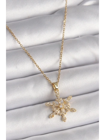 316L Çelik Gold Renk Zincir Zirkon Taşlı Kar Tanesi Model Kadın Kolye