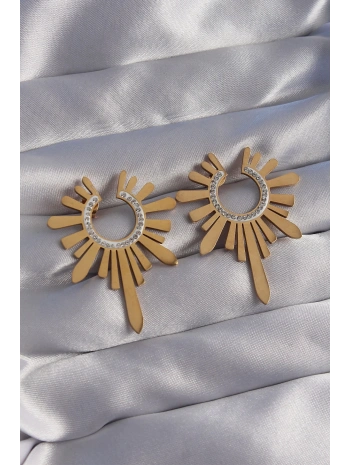 316L Çelik Gold Renk Zirkon Taşlı Güneş Figürlü Küpe