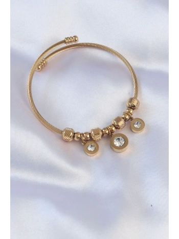 316L Çelik Gold Renk Zirkon Taşlı Model Charm Bileklik
