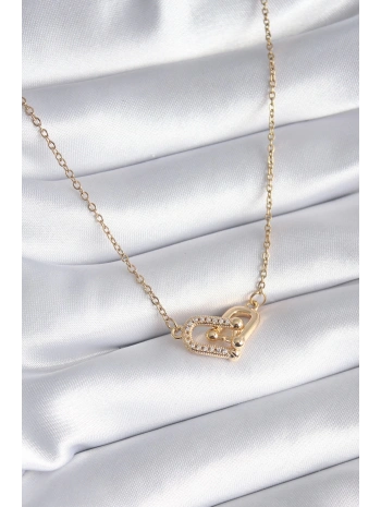 316L Çelik Gold Renk Zirkon Taşlı Model Kadın Kolye