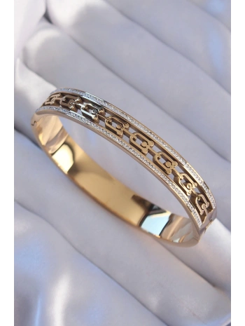 316L Çelik Gold Renk Zirkon Taşlı Model Kelepçe