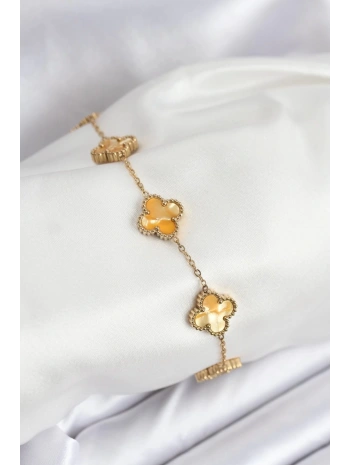 316L Çelik Gold Zincir Sarı Yonca Bileklik