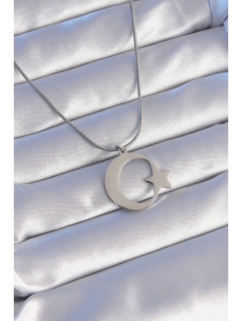 316L Çelik Gümüş Renk Ay Yıldız Model Unisex Kolye