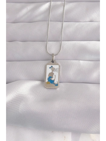 316L Çelik Gümüş Renk Beyaz Mineli Kız Figür Tarot Kolye