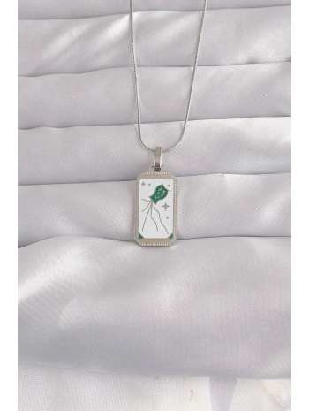 316L Çelik Gümüş Renk Beyaz Mineli Tarot Kolye