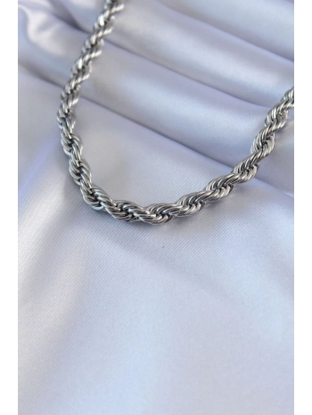 316L Çelik Gümüş Renk Burgu Model 45 cm Kadın Kolye