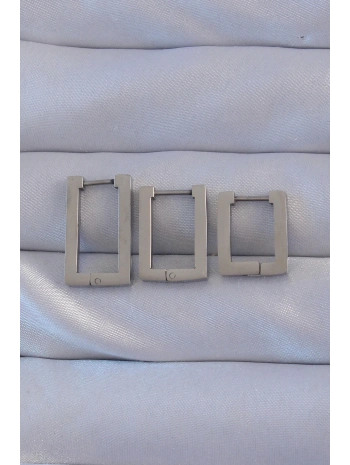 316L Çelik Gümüş Renk Dikdörtgen Küpe Seti