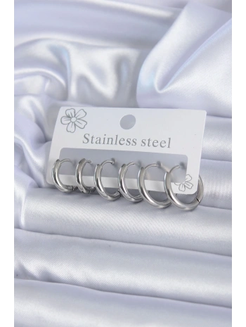 316L Çelik Gümüş Renk Halka Kadın Küpe Seti