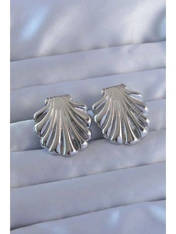 316L Çelik Gümüş Renk İstiridye Model Küpe