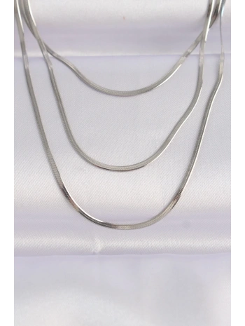 316L Çelik Gümüş Renk İtalyan Zincir Çoklu Kolye