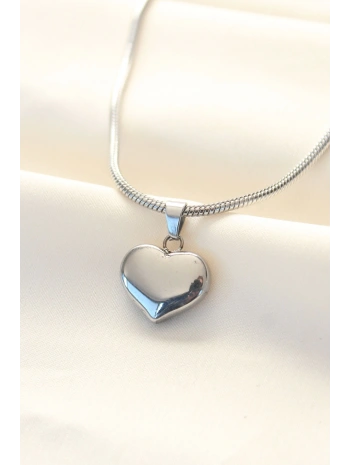 316L Çelik Gümüş Renk Kalp Kolye