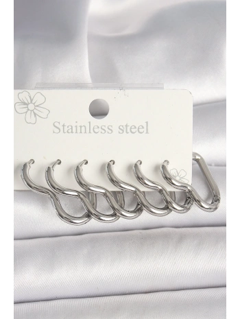 316L Çelik Gümüş Renk Kalp Model Kadın Küpe Seti