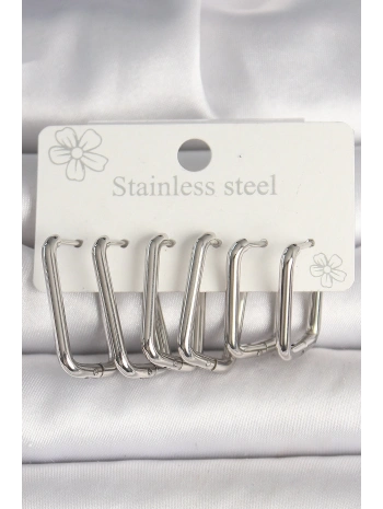 316L Çelik Gümüş Renk Kare Model Kadın Küpe Seti