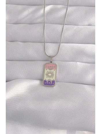 316L Çelik Gümüş Renk Karışık Mineli Ay Figür Tarot Kolye