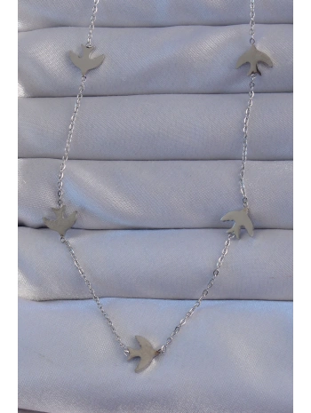 316L Çelik Gümüş Renk Kuş Model Kolye