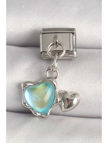 316L Çelik Gümüş Renk Mavi Mineli Kalp Model Nomination Charm