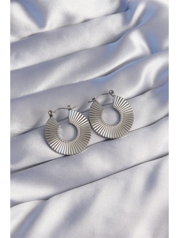 316L Çelik Gümüş Renk Oval Çizgili Plaka Küpe