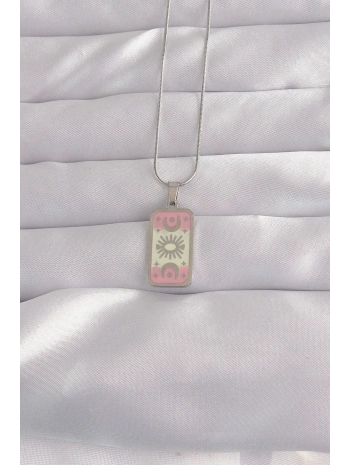 316L Çelik Gümüş Renk Pembe Mineli Ay Figür Tarot Kolye