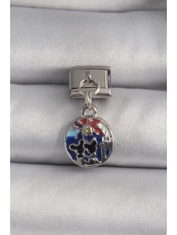 316L Çelik Gümüş Renk Sallantı Dünya Model Nomination Charm