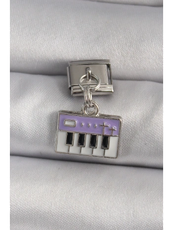 316L Çelik Gümüş Renk Sallantı Mor Piyano Figür Nomination Charm