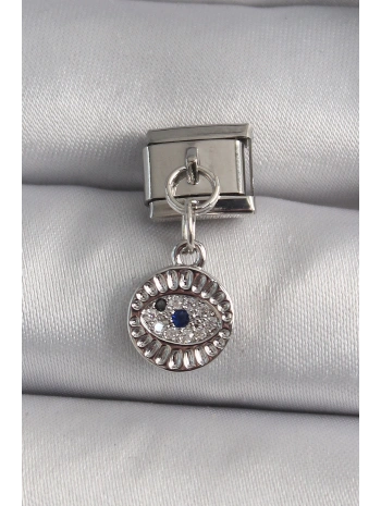 316L Çelik Gümüş Renk Sallantı Zirkon Taşlı Göz Model Nomination Charm