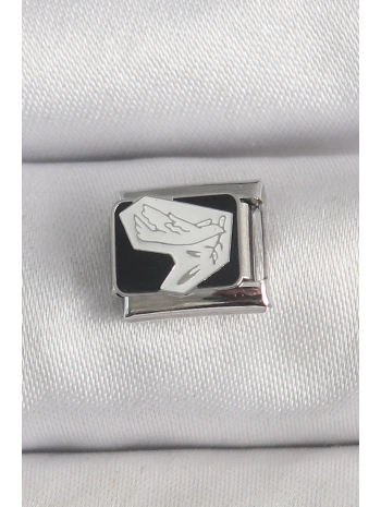 316L Çelik Gümüş Renk Siyah Beyaz Kuş İşlemeli Nomination Charm