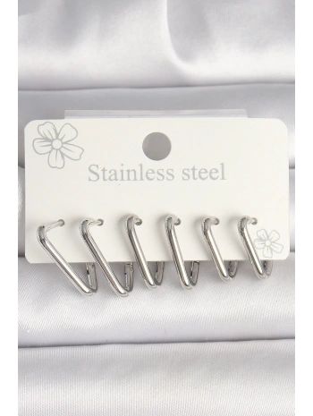 316L Çelik Gümüş Renk Üçgen Model Kadın Küpe Seti