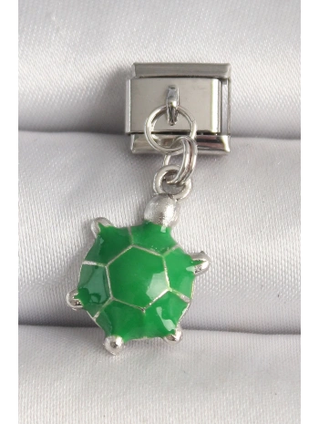 316L Çelik Gümüş Renk Yeşil Kaplumbağa Model Nomination Charm