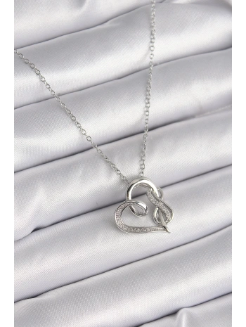 316L Çelik Gümüş Renk Zincir Zirkon Taş Detaylı Kalp Model Sonsuzluk Detay Kadın Kolye