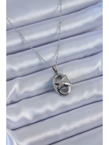 316L Çelik Gümüş Renk Zirkon Taşlı Kadın Kolye