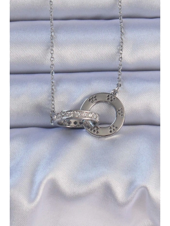 316L Çelik Gümüş Renk Zirkon Taşlı Kolye