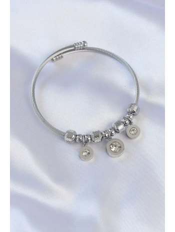 316L Çelik Gümüş Renk Zirkon Taşlı Model Charm Bileklik