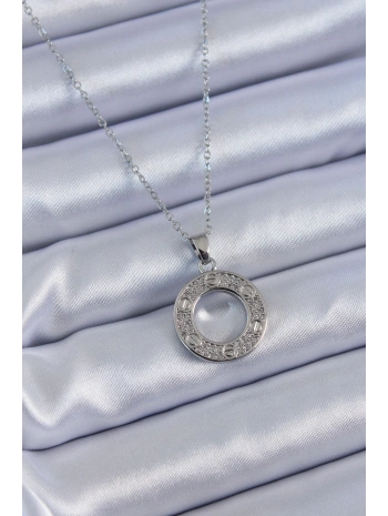 316L Çelik Gümüş Renk Zirkon Taşlı Model Kadın Kolye