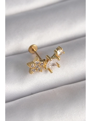 316L Çelik Gümüş Renk Zirkon Taşlı Yıldız Model Tragus Piercing - TJ-PR1338