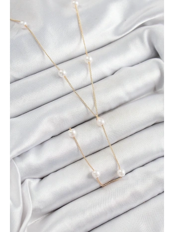 Pirinç İnci Figürlü Y Model Gold Renk Kadın Kolye