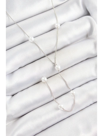 Pirinç İnci Figürlü Y Model Gümüş Renk Kadın Kolye