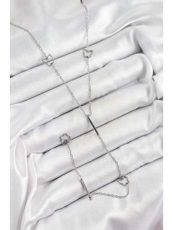 316L Çelik Kelebek Figürlü Y Model Gümüş Renk Kadın Kolye