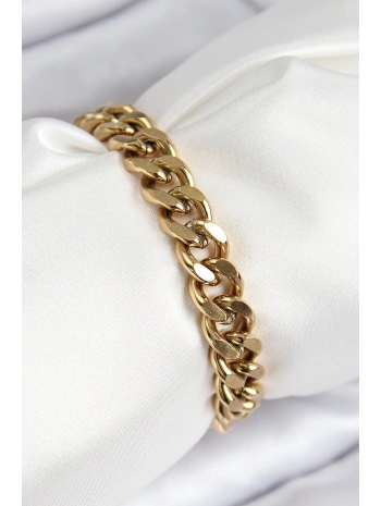 316L Çelik Klasik Kalın Zincir Model Gold Renk Kadın Bileklik