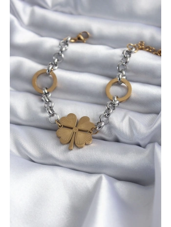 316L Çelik Mix Renk Zincir Model Yonca Figür Kadın Bileklik