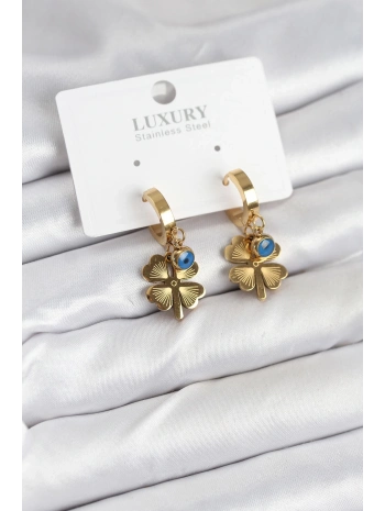 316L Çelik Nazarlı Yonca Model Kadın Küpe