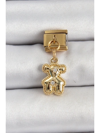 316L Çelik Sallantılı Zirkon Taşlı Ayıcık Model Gold Renk Nomination Charm