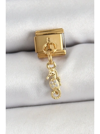 316L Çelik Sallantılı Zirkon Taşlı Çiçek Model Gold Renk Nomination Charm